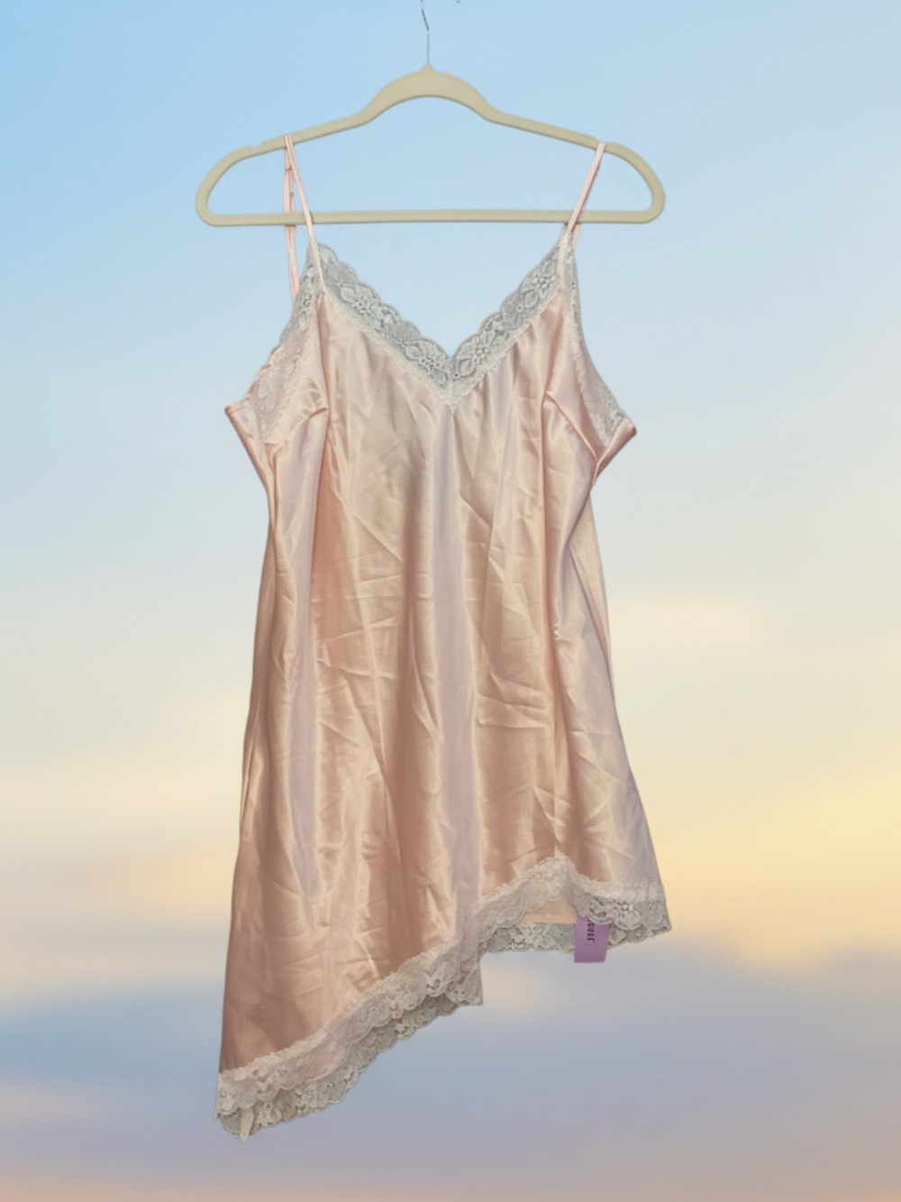 Lace Trim Satin Slip Dress/Gown  in Blush Pink • NWT • 22" P2P, 31"-37" length